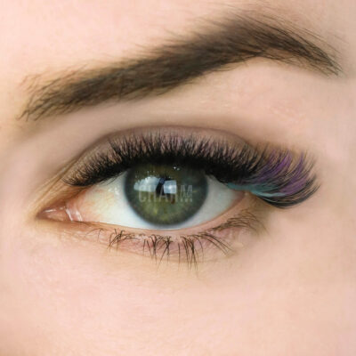 colorful lash extension as a pop on the outer corner of eyes