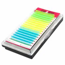 You’re in the 80's aesthetic vibe, you will never want to miss out trendy neon lashes.  Neon lashes are also known as fluorescent lashes. It might be brighter than normal lashes under normal lights but it glows under black light or UV light for that extra something your client will love. Made of high quality and vegan fibers, Neon lashes are light-weight and completely comfortable to wear without irritating the customer’s eyelid as well as making the effect instant glam. This type of eyelashes are perfect for a night out, fancy party makeup, clubbing, summer festival etc… If you simply want to stand out from the crowd, they are a guaranteed conversation starter!! UV lashes are now available in multiple colors, curls and thickness to choose from freely.  You can take a look at our Neon eyelash extensions key features;  Made of high-quality and long-lasting Korean soft PBT fiber Soft, light weight and natural looking Vegan, 100% cruelty-free, latex-free, formaldehyde-free Glow in the UV light Create an unique and striking look Dense, knot free, no kink Stable curl: Lashes are durable and hold curl over time Come in a variety of colors,  curls, thicknesses and lengths
