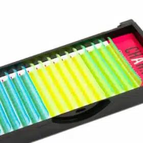 You’re in the 80's aesthetic vibe, you will never want to miss out trendy neon lashes.  Neon lashes are also known as fluorescent lashes. It might be brighter than normal lashes under normal lights but it glows under black light or UV light for that extra something your client will love. Made of high quality and vegan fibers, Neon lashes are light-weight and completely comfortable to wear without irritating the customer’s eyelid as well as making the effect instant glam. This type of eyelashes are perfect for a night out, fancy party makeup, clubbing, summer festival etc… If you simply want to stand out from the crowd, they are a guaranteed conversation starter!! UV lashes are now available in multiple colors, curls and thickness to choose from freely.  You can take a look at our Neon eyelash extensions key features;  Made of high-quality and long-lasting Korean soft PBT fiber Soft, light weight and natural looking Vegan, 100% cruelty-free, latex-free, formaldehyde-free Glow in the UV light Create an unique and striking look Dense, knot free, no kink Stable curl: Lashes are durable and hold curl over time Come in a variety of colors,  curls, thicknesses and lengths