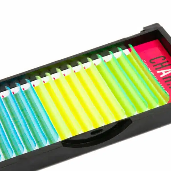 You’re in the 80's aesthetic vibe, you will never want to miss out trendy neon lashes.  Neon lashes are also known as fluorescent lashes. It might be brighter than normal lashes under normal lights but it glows under black light or UV light for that extra something your client will love. Made of high quality and vegan fibers, Neon lashes are light-weight and completely comfortable to wear without irritating the customer’s eyelid as well as making the effect instant glam. This type of eyelashes are perfect for a night out, fancy party makeup, clubbing, summer festival etc… If you simply want to stand out from the crowd, they are a guaranteed conversation starter!! UV lashes are now available in multiple colors, curls and thickness to choose from freely.  You can take a look at our Neon eyelash extensions key features;  Made of high-quality and long-lasting Korean soft PBT fiber Soft, light weight and natural looking Vegan, 100% cruelty-free, latex-free, formaldehyde-free Glow in the UV light Create an unique and striking look Dense, knot free, no kink Stable curl: Lashes are durable and hold curl over time Come in a variety of colors,  curls, thicknesses and lengths