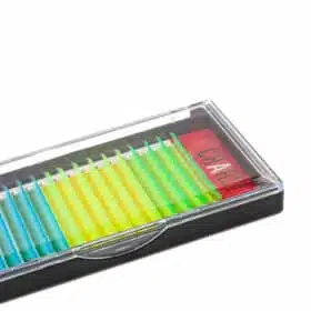 You’re in the 80's aesthetic vibe, you will never want to miss out trendy neon lashes.  Neon lashes are also known as fluorescent lashes. It might be brighter than normal lashes under normal lights but it glows under black light or UV light for that extra something your client will love. Made of high quality and vegan fibers, Neon lashes are light-weight and completely comfortable to wear without irritating the customer’s eyelid as well as making the effect instant glam. This type of eyelashes are perfect for a night out, fancy party makeup, clubbing, summer festival etc… If you simply want to stand out from the crowd, they are a guaranteed conversation starter!! UV lashes are now available in multiple colors, curls and thickness to choose from freely.  You can take a look at our Neon eyelash extensions key features;  Made of high-quality and long-lasting Korean soft PBT fiber Soft, light weight and natural looking Vegan, 100% cruelty-free, latex-free, formaldehyde-free Glow in the UV light Create an unique and striking look Dense, knot free, no kink Stable curl: Lashes are durable and hold curl over time Come in a variety of colors,  curls, thicknesses and lengths