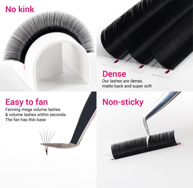 Flat Lash Extension Features: No kink Easy to fan within seconds. thin base Dense matte back super soft Non-sticky