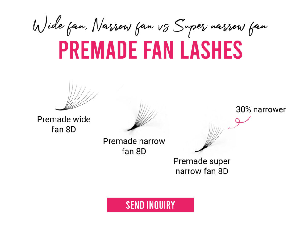 Premade wide fan, narrow fan and super narrow fan lashes compare