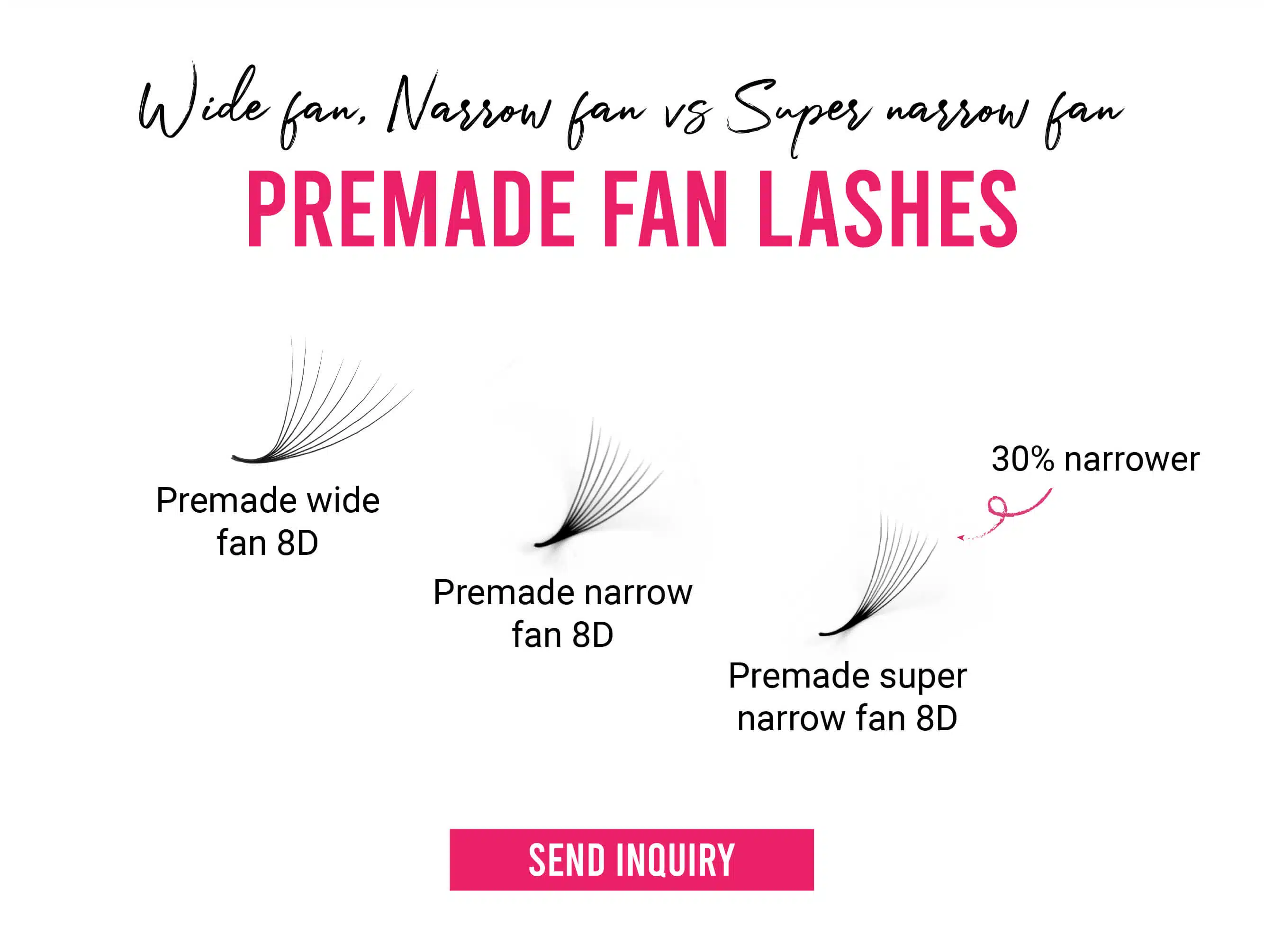 Premade wide fan, narrow fan and super narrow fan lashes