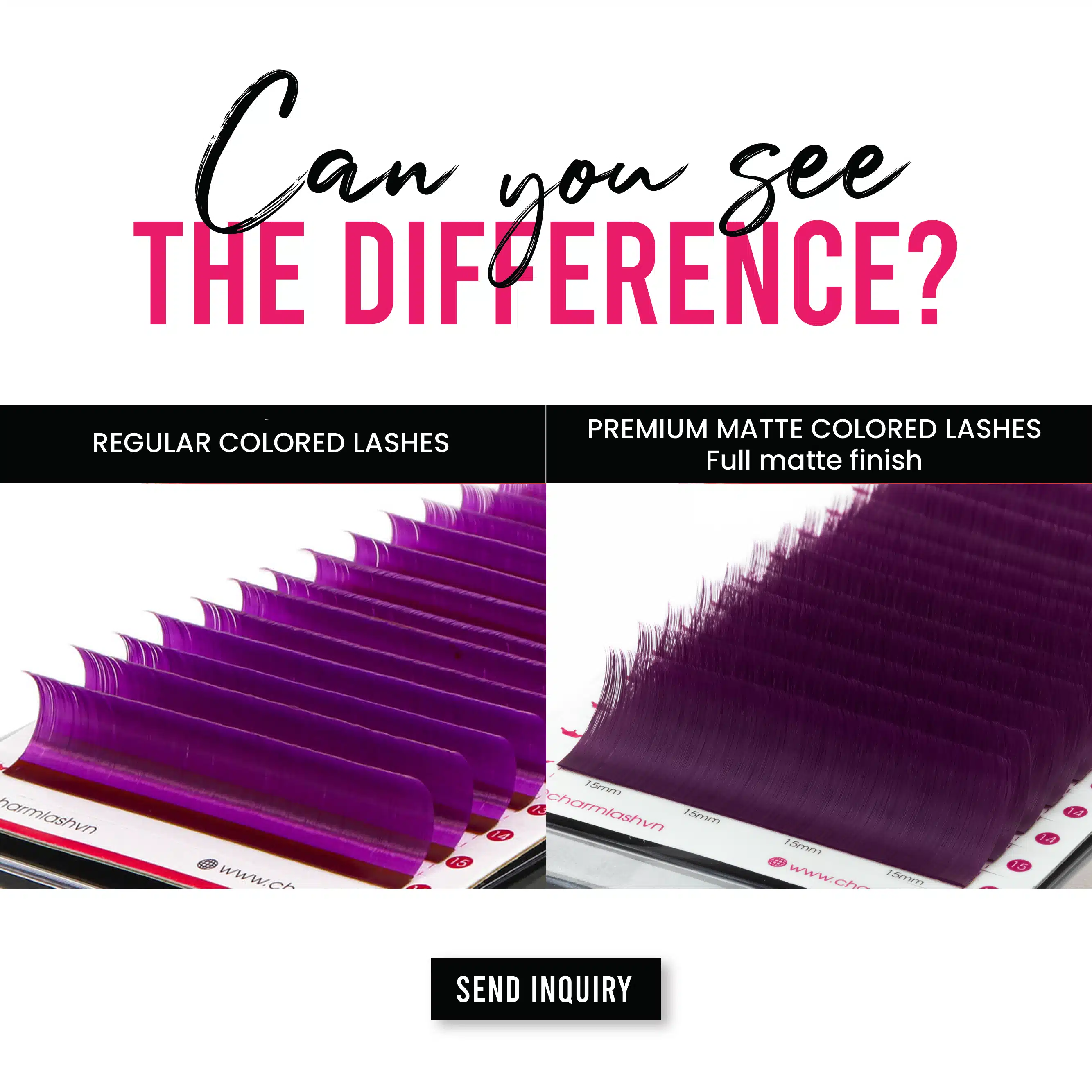 Regular-violet-colored-lashes-VS-Premium-matte-violet-colored-lashes-eyelash-extensions-wholesale-manufacturer-in-Vietnam