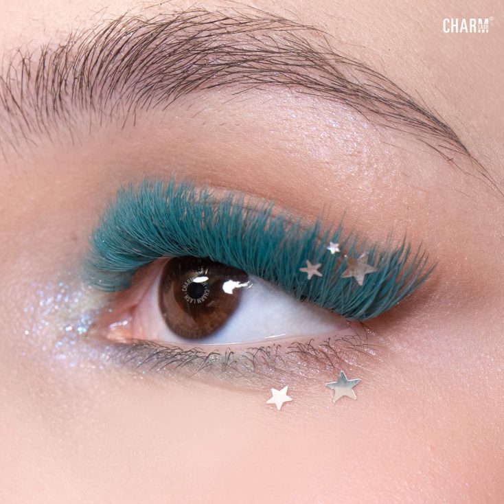 Teal Majesty collection - Christmas lash styles - Teal blue eyelash extensions by Charmlash outcome