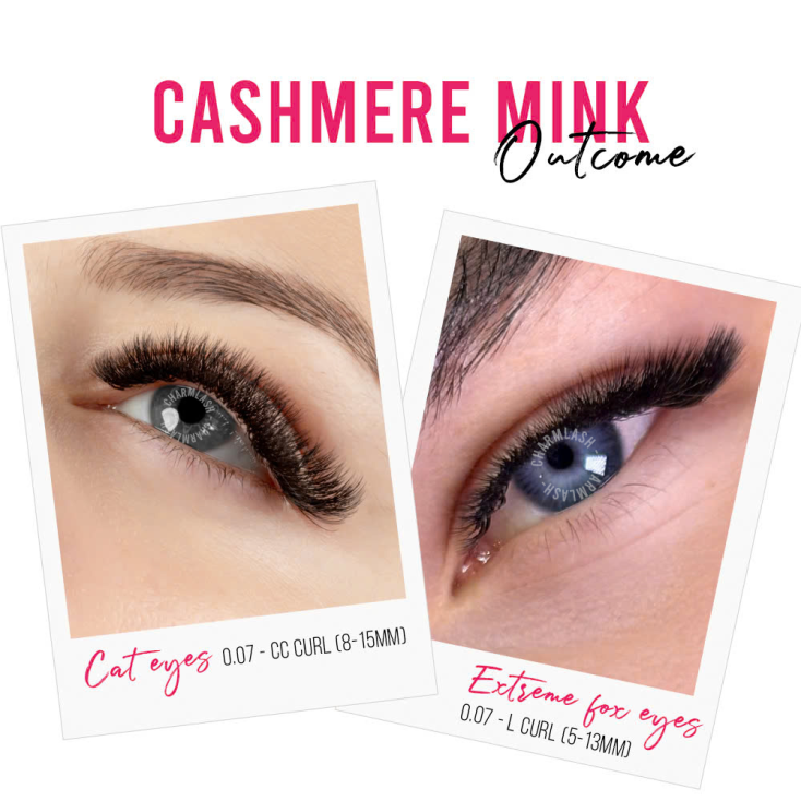 Faux Mink or Cashmere Mink Lash Extention? Which are Better? Display of Cashmere Mink lash extensions for fox eyes lash map and cat eyes lash map