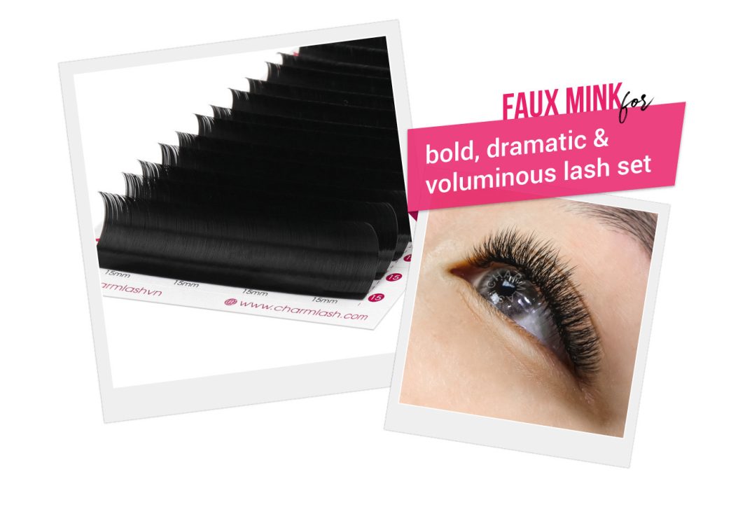 Faux Mink or Cashmere Mink Lash Extention? Which are Better? Display of CharmLash's Faux Mink lash extensions