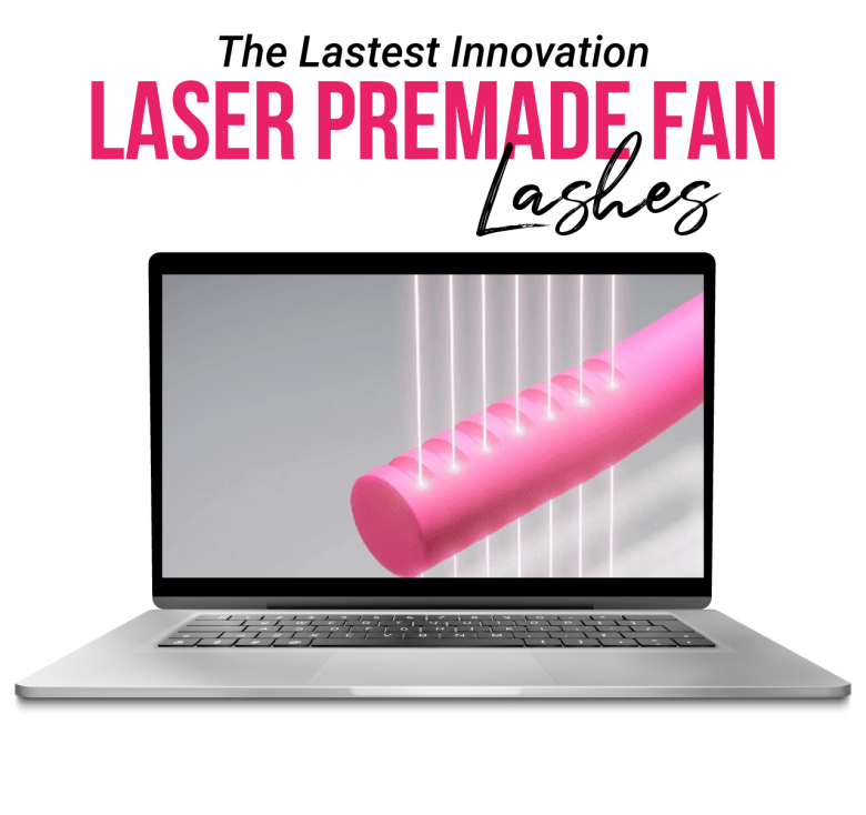 Display of laser technology in the make of laser premade fan lash extensions from CharmLash