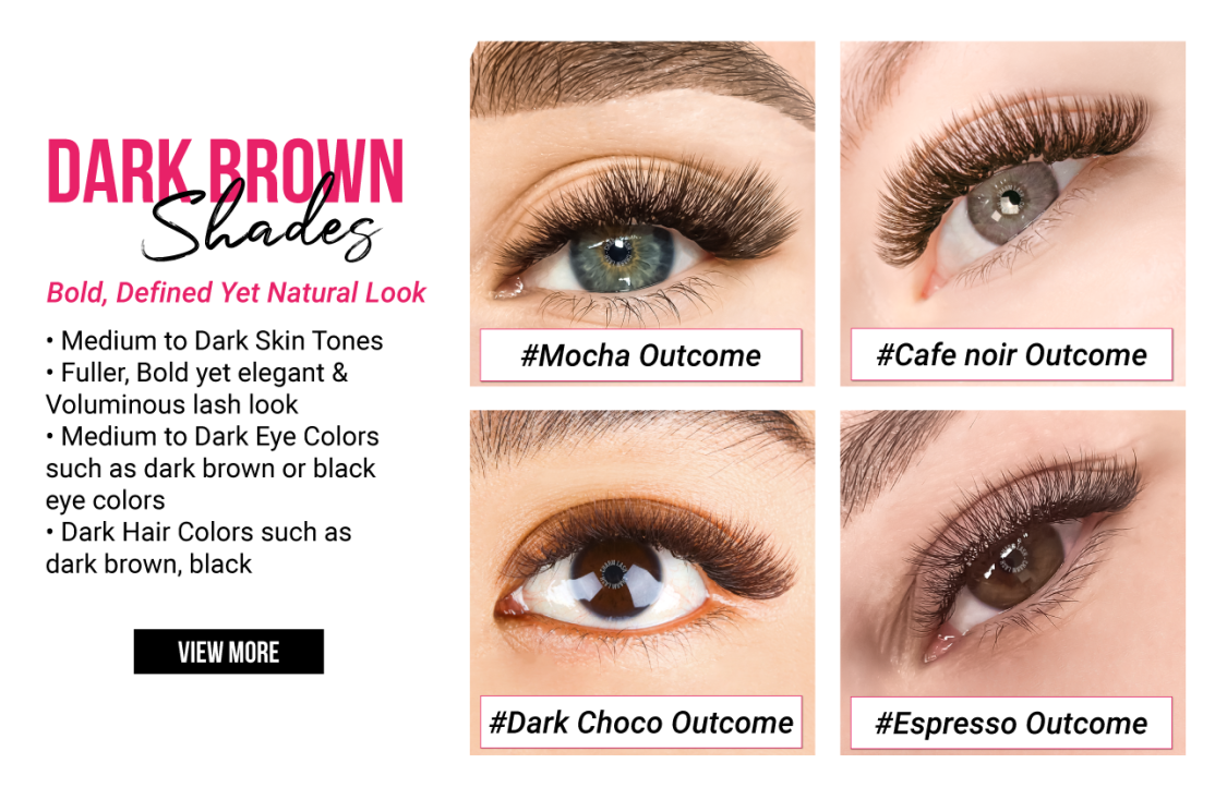 Light vs. Dark Brown Lash Extensions: Which Should You Stock? Display of dark brown lash extensions from CharmLash