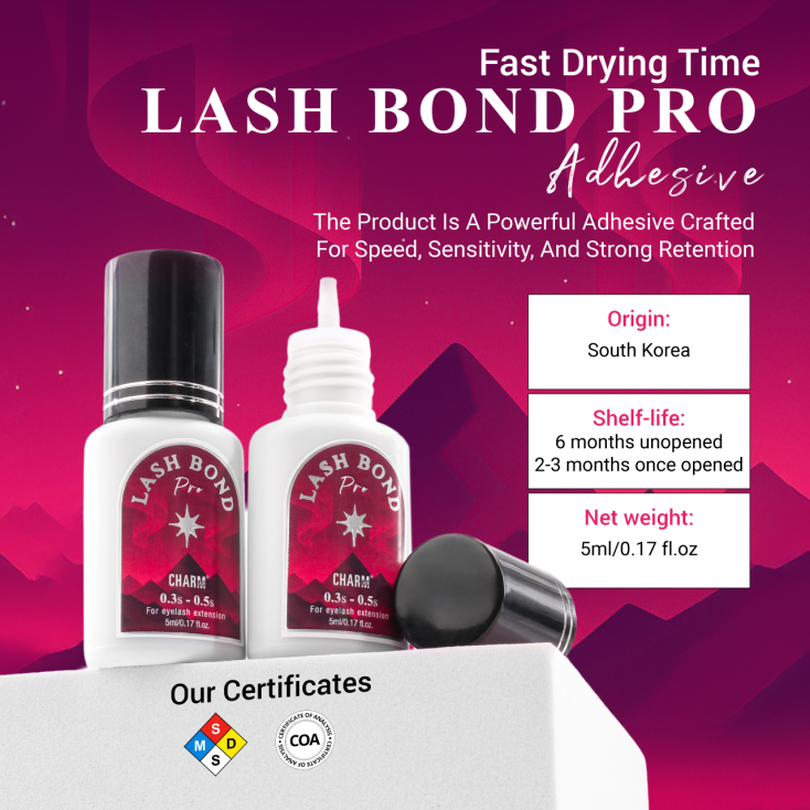 Display of Lash Bond Pro's shelf time and netweight