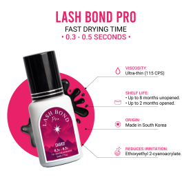 Display of different features of Lash Bond Pro - a lash adhesive from CharmLash