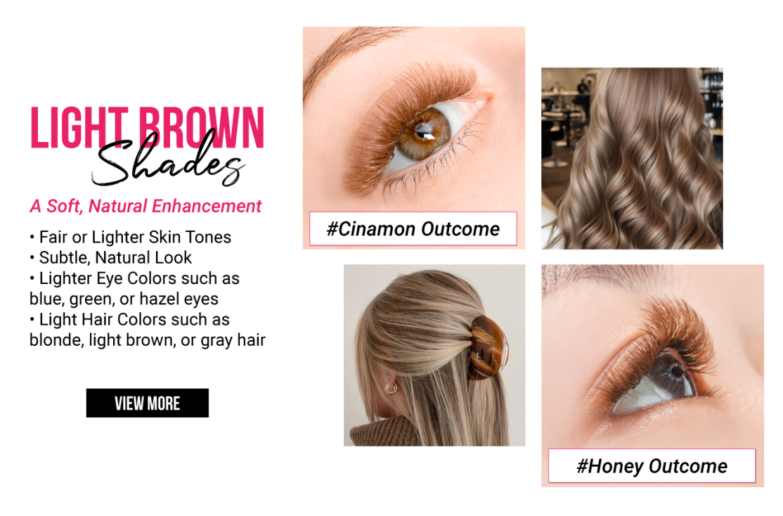Light vs. Dark Brown Lash Extensions: Which Should You Stock? Display of light brown lash extensions from CharmLash