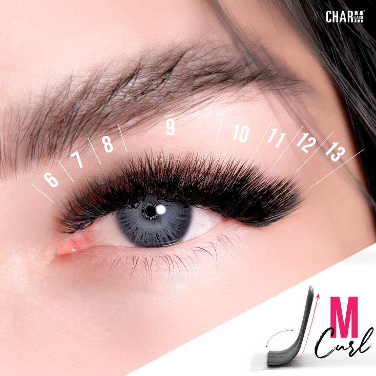 Lash Extension Curls Simplified: the Most Popular Ones Display of M curl for lash extension from CharmLash