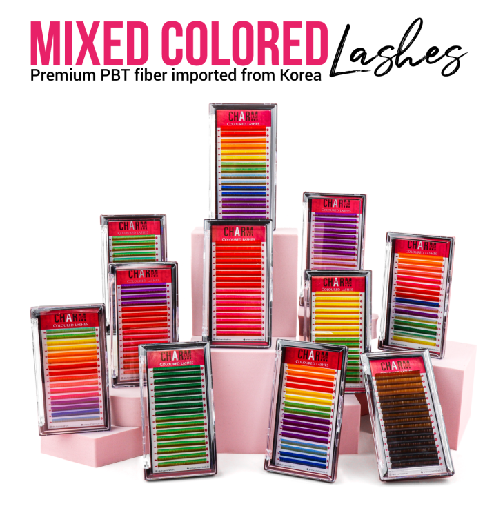 Colored Eyelashes Are Back - Time to Brighten Your Lash Game! Display of CharmLash's mixed colored eyelashes