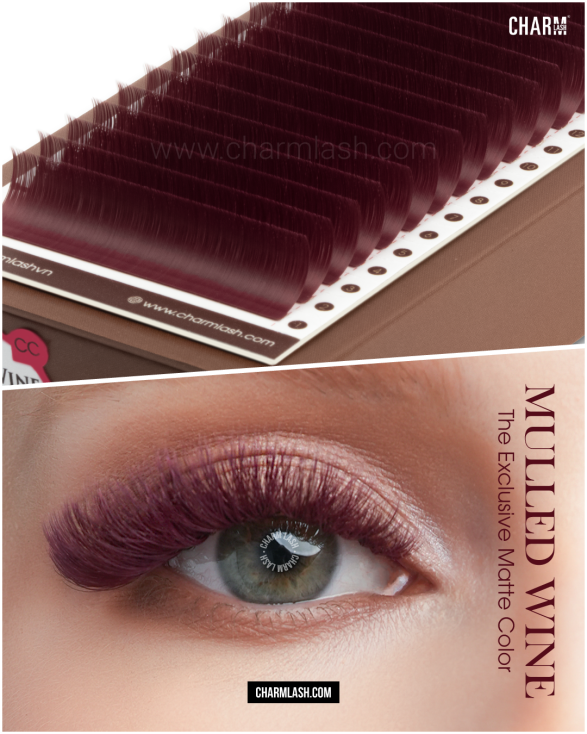 Light vs. Dark Brown Lash Extensions: Which Should You Stock? Display of mulled wine brown lash extension outcome from CharmLash
