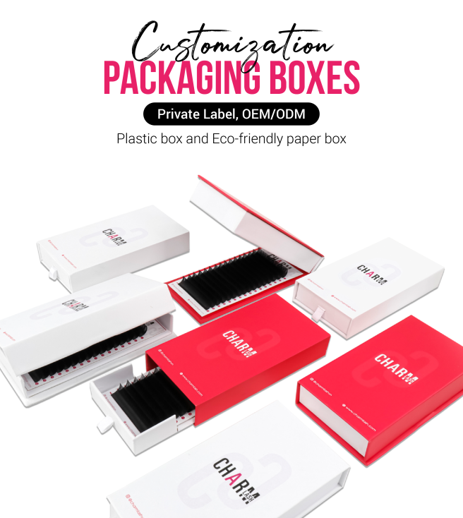 Lash ODM vs OEM: What They Mean for Your Lash Brand Display of paper packaging boxes as a lash ODM & OEM service at CharmLash