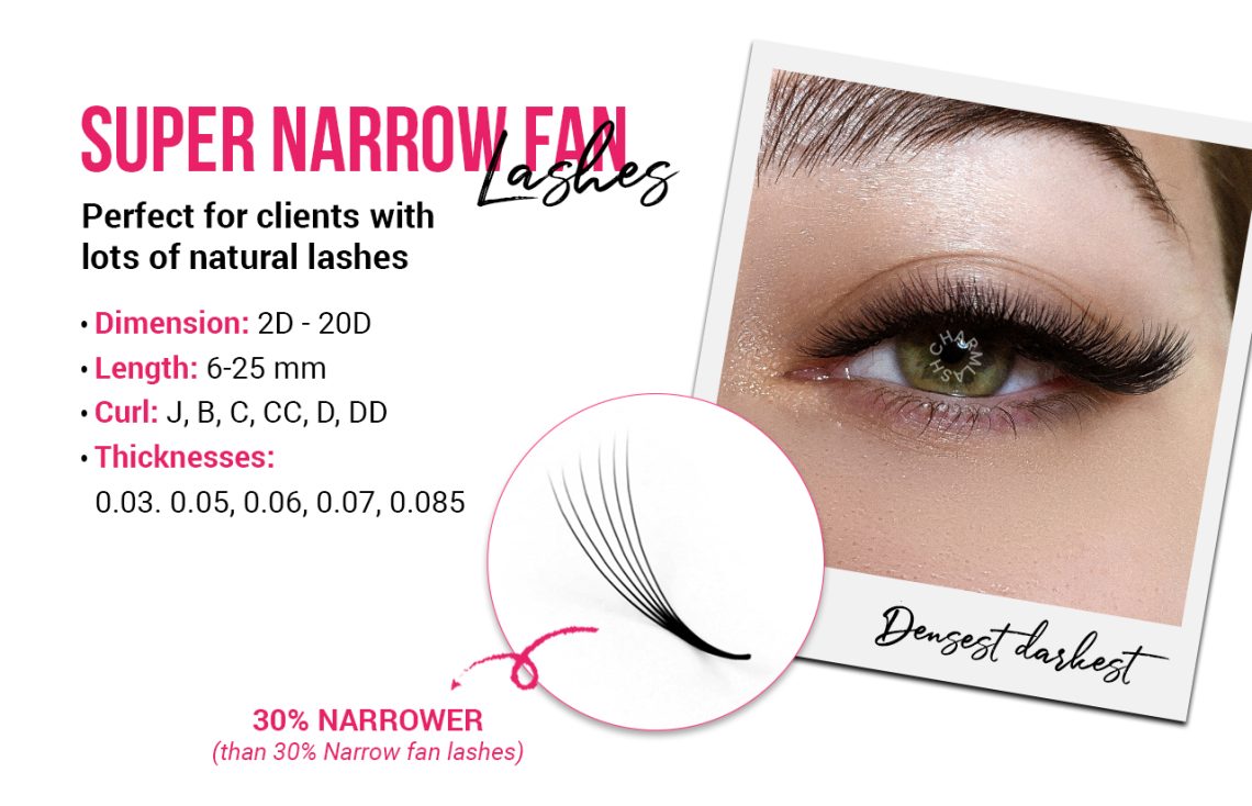 Premade Lashes or Promade? Choosing the Right Lashes for Your Business Display of features of Super Narrow Premade Lashes from CharmLash