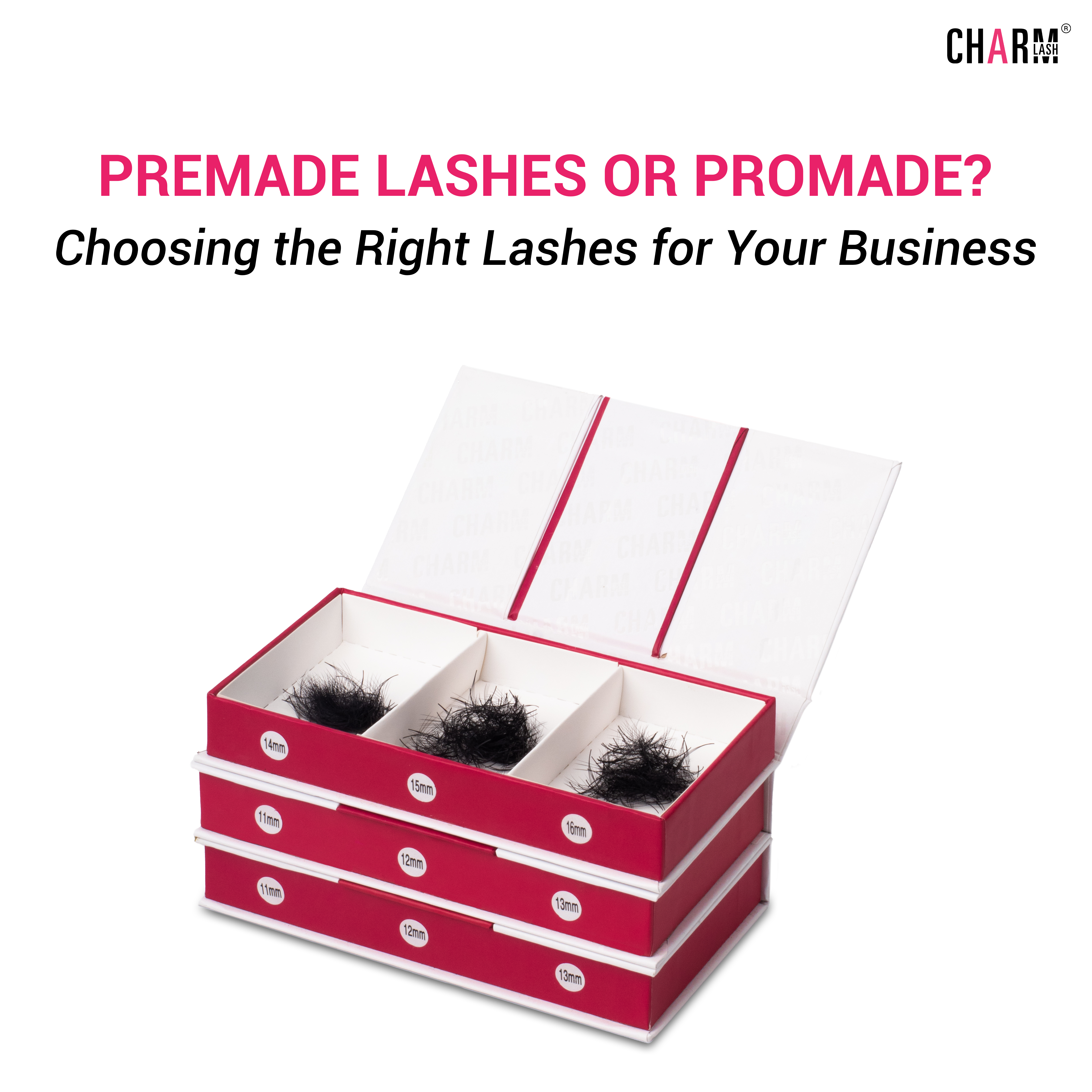 Display of premade lashes and promade lashes from CharmLash