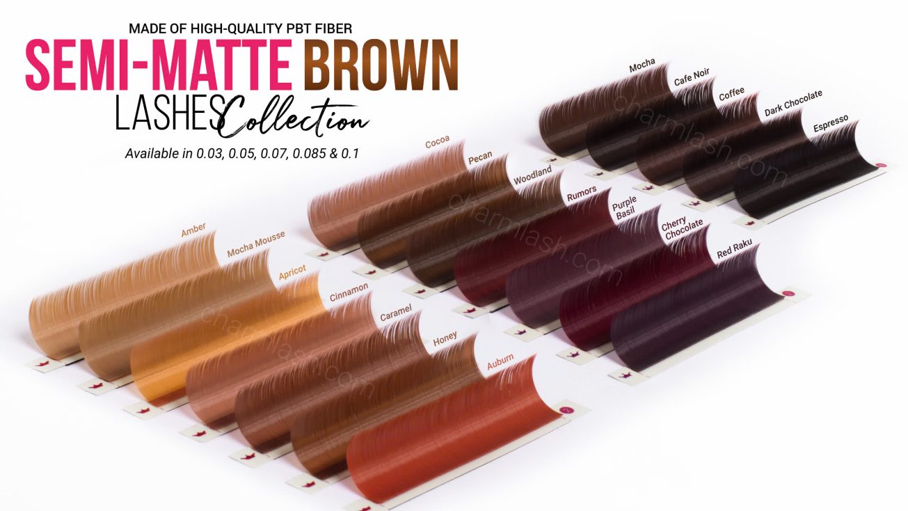 Get Ready for Peak Season - It's Time to Order Now! Display of semi-matte brown lashes available at CharmLash