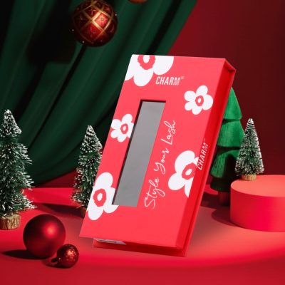 Flower lash box red Christmas background by Charmlash top global eyelash extensions wholesale manufacturer