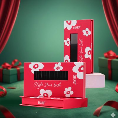 Lash box Christmas red curtain by Charmlash top global eyelash extensions wholesale manufacturer