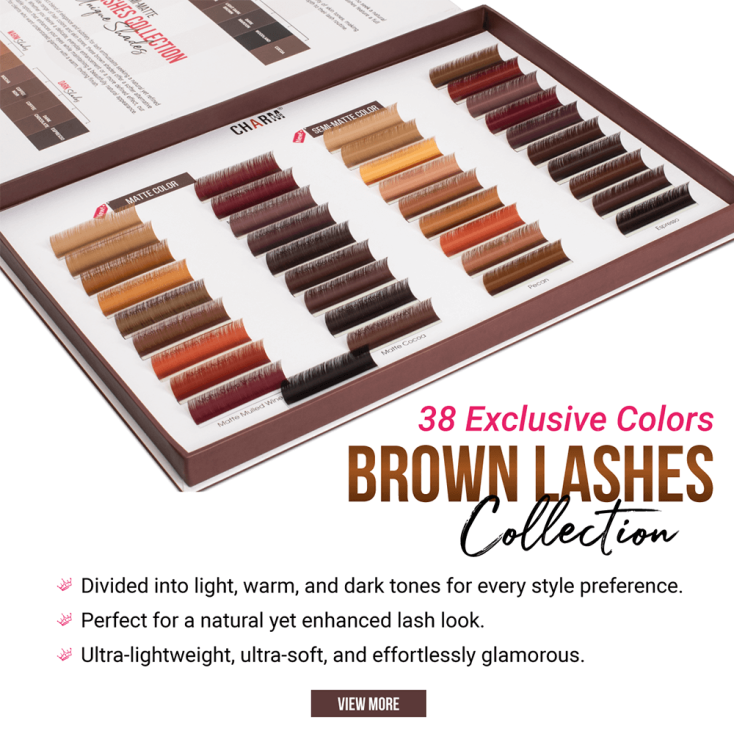 Charmlash 38 semi-matte and matte brown shades cruelty-free lashes